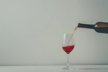 Elegantly poured red wine into a glass, against a neutral background. - obrazy, fototapety, plakaty