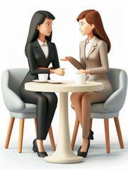 Fototapeta premium Illustration of 2 beautiful and successful black businesswomen talking to each other, AI-generated image