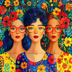 Obraz premium Various drawings of women with the concept of International Women's Day