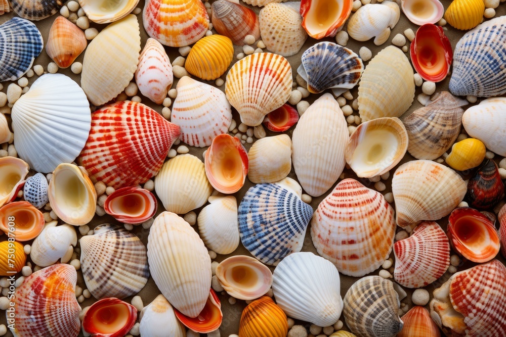 Poster shells colorful seamless pattern. abstract tropical. generate ai