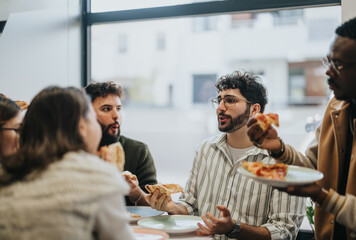 Successful business people enjoying a relaxing lunch break together.