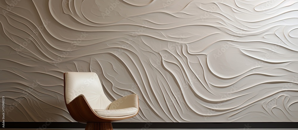 Aufkleber a white chair is placed in front of a textured wall, creating a minimalist and modern aesthetic. the
