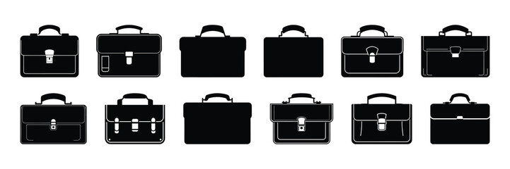Briefcase businessman silhouettes set, large pack of vector silhouette design, isolated white background