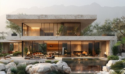 Modern minimal mediterranean style villa in a luxury mountain tourism destination