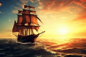 Ship sail boat ocean. Summer vacation. Generate Ai