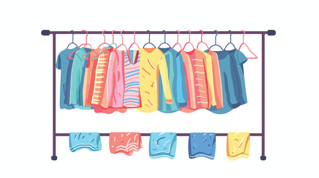 Colorful silhouette of clothes rack with t-shirts an