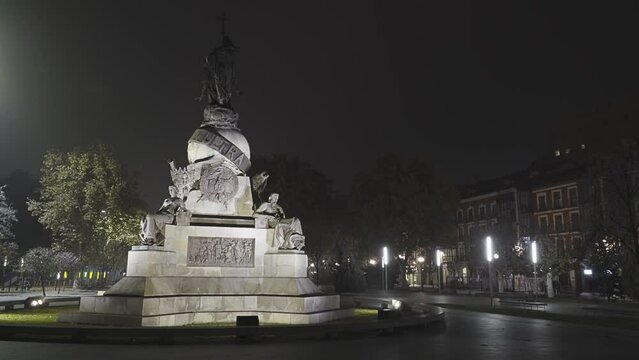 VALLADOLID, SPAIN - DECEMBER 6 2017: Colon monument of Valladolid is today in one of most beautiful enclaves of Castilian city, Plaza de Colon.