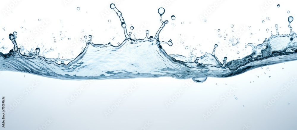 Poster water splashes vigorously into the air, creating a refreshing burst against a plain white background
