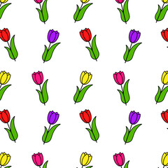 Flat illustration of colorful tulips repeating pattern