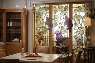 Vintage Grape and Vine Elegance: Apartment with Glass Panels and Beautiful Vine Patterns