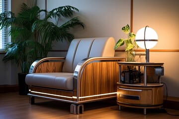 Art Deco Smart Lounge: Wireless Charging Furniture with Ambient Light Adjustments