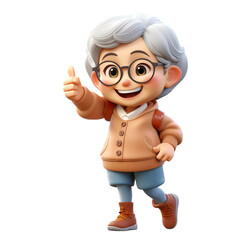 Fototapeta premium Cute caucasian senior woman sweet smile, 3D render style, isolated on white background cutout.