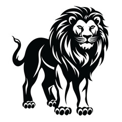 Obraz premium lion black and white vector illustration isolated transparent background, logo, cut out or cutout t-shirt print design, poster, baby products, packaging design, tribal tattoo