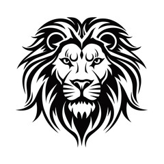 lion head black and white vector illustration isolated transparent background, logo, cut out or cutout t-shirt print design,  poster, baby products, packaging design, tribal tattoo