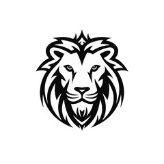 lion  head black and white vector illustration isolated transparent background, logo, cut out or cutout t-shirt print design,  poster, baby products, packaging design, tribal tattoo