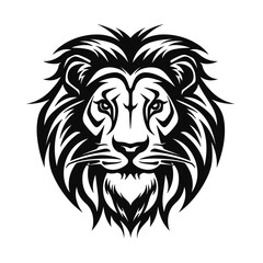 Obraz premium lion head black and white vector illustration isolated transparent background, logo, cut out or cutout t-shirt print design, poster, baby products, packaging design, tribal tattoo