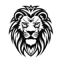 lion head black and white vector illustration isolated transparent background, logo, cut out or cutout t-shirt print design,  poster, baby products, packaging design, tribal tattoo