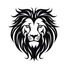 lion  head black and white vector illustration isolated transparent background, logo, cut out or cutout t-shirt print design,  poster, baby products, packaging design, tribal tattoo