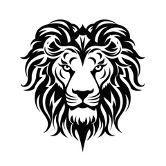 lion  head black and white vector illustration isolated transparent background, logo, cut out or cutout t-shirt print design,  poster, baby products, packaging design, tribal tattoo