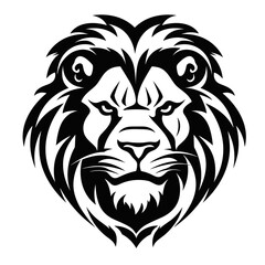 lion head black and white vector illustration isolated transparent background, logo, cut out or cutout t-shirt print design,  poster, baby products, packaging design, tribal tattoo