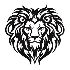 lion  head black and white vector illustration isolated transparent background, logo, cut out or cutout t-shirt print design,  poster, baby products, packaging design, tribal tattoo