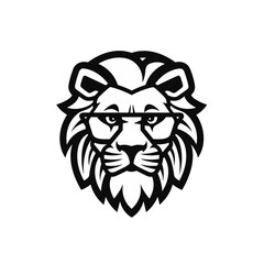 lion head wearing glasses black and white vector illustration isolated transparent background, logo, cut out or cutout t-shirt print design,  poster, baby products, packaging design, tribal tattoo