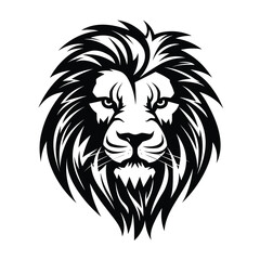 lion head black and white vector illustration isolated transparent background, logo, cut out or cutout t-shirt print design,  poster, baby products, packaging design, tribal tattoo