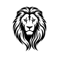 lion head black and white vector illustration isolated transparent background, logo, cut out or cutout t-shirt print design,  poster, baby products, packaging design, tribal tattoo