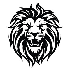 lion head black and white vector illustration isolated transparent background, logo, cut out or cutout t-shirt print design,  poster, baby products, packaging design, tribal tattoo