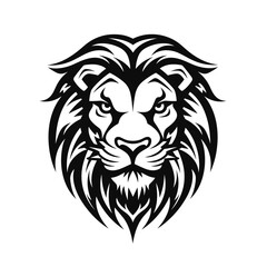 lion head black and white vector illustration isolated transparent background, logo, cut out or cutout t-shirt print design,  poster, baby products, packaging design, tribal tattoo