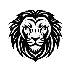 lion head black and white vector illustration isolated transparent background, logo, cut out or cutout t-shirt print design,  poster, baby products, packaging design, tribal tattoo