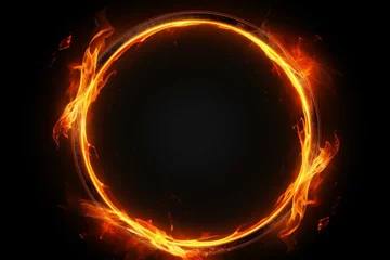 Poster Texture du bois de chauffage Fire circle frame ring. Texture glow. Generate Ai