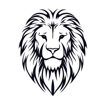 lion  head black and white vector illustration isolated transparent background, logo, cut out or cutout t-shirt print design,  poster, baby products, packaging design, tribal tattoo