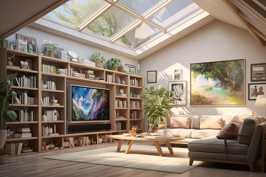 Sunlit AR Oasis: Open Floor Design Augmented Reality Entertainment Centers for Homes