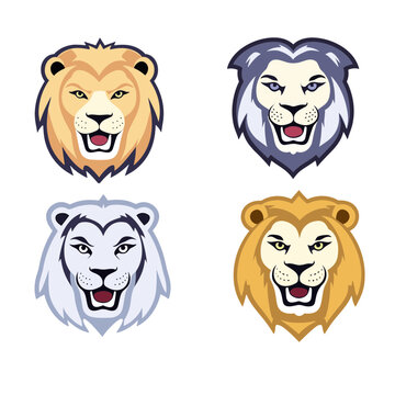 set of lion head vector illustration isolated transparent background, logo, cut out or cutout t-shirt print design,  poster, baby products, packaging design, tribal tattoo