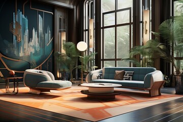 Augmented Reality Art Deco Fusion: Modern Tech in Contemporary Lounge Areas