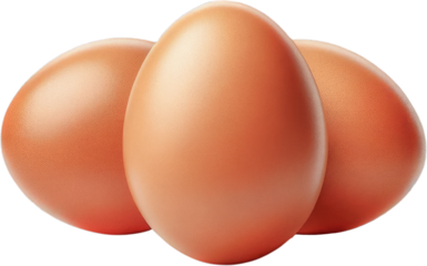 Three free range eggs on a transparent background png