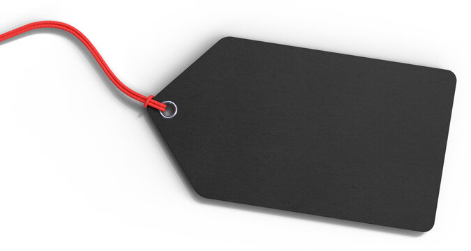 Blank black paper hang tag isolated on transparent background