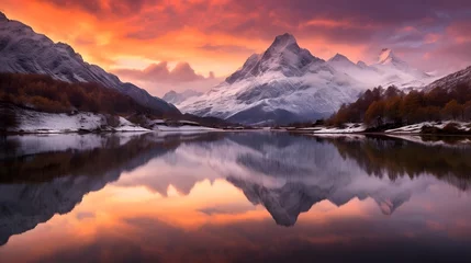 Fotobehang Panoramic view of a lake in the Scottish Highlands during sunset © Iman