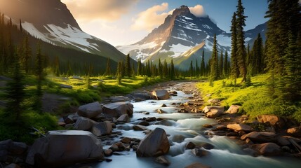 Panoramic view of the river and mountains in the Canadian Rockies - obrazy, fototapety, plakaty