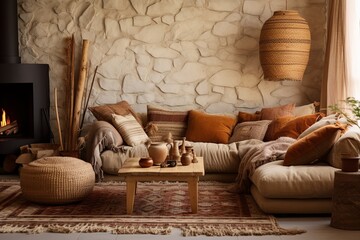 Bohemian Living Room: Earthy Textiles and Twig Accents Oasis