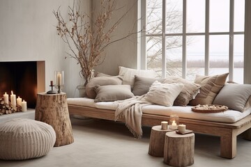 Neutral Bohemian Vibes: Twig Vase Decor and Cozy Cushions