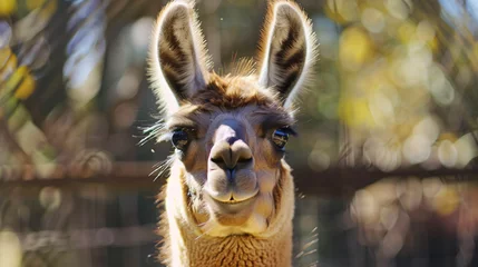 Deurstickers A curious baby llama making funny faces © doly dol