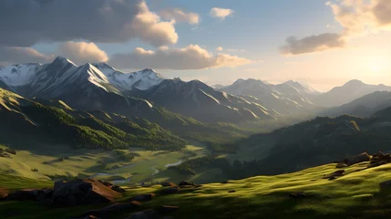  Panoramic view of the mountains at sunset. Caucasus, Russia © Iman