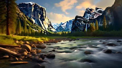  Panoramic view of a mountain river in the Rocky Mountains. © Iman
