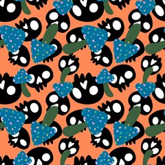 Halloween cartoon skulls seamless pattern for wrapping paper and fabrics and clothes print and autumn accessories
