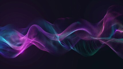 Artificial intelligence wave lines neural network purple blue and green light isolated on black background. - obrazy, fototapety, plakaty