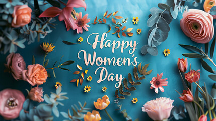 Fototapeta na wymiar International Women's Day background with copy space , Women's Day holiday, Spring background with text Happy Woman Day