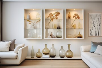 Creative Storage Solutions and Wall Niches: Chic Apartment Decor with Vases and Ornaments Display