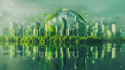carbon neutral city and environmental technology concept. Sustainable development goals. SDGs.,  Resource recycling. Recycling society. Green tech